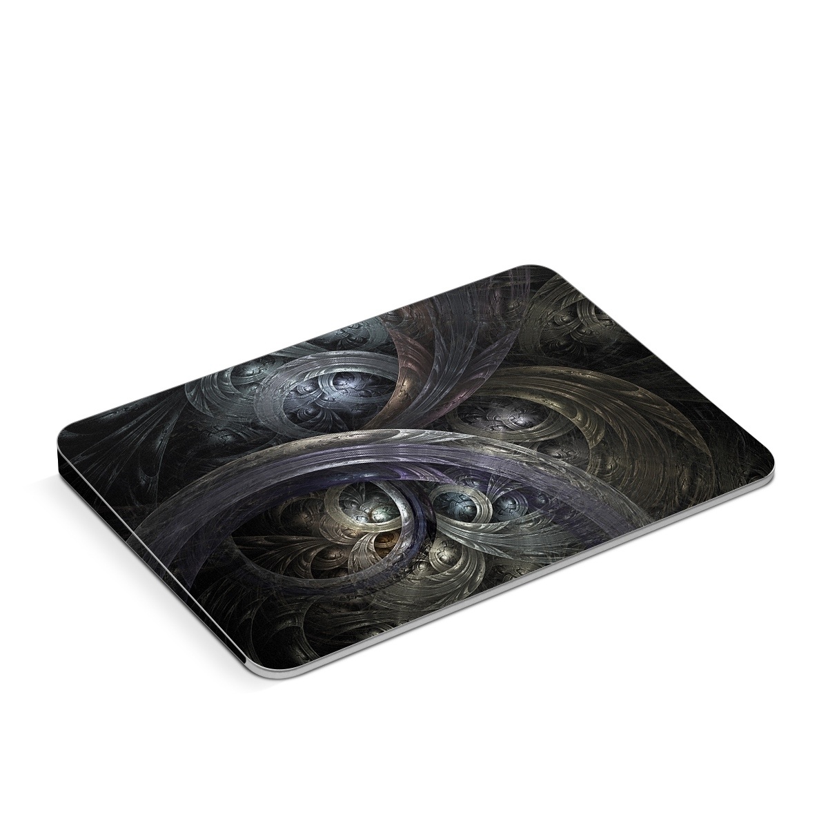 Apple Magic Trackpad Skin design of Fractal art, Graphic design, Art, Cg artwork, Darkness, Circle, Pattern, Illustration, Graphics, Metal, with black, gray, blue colors