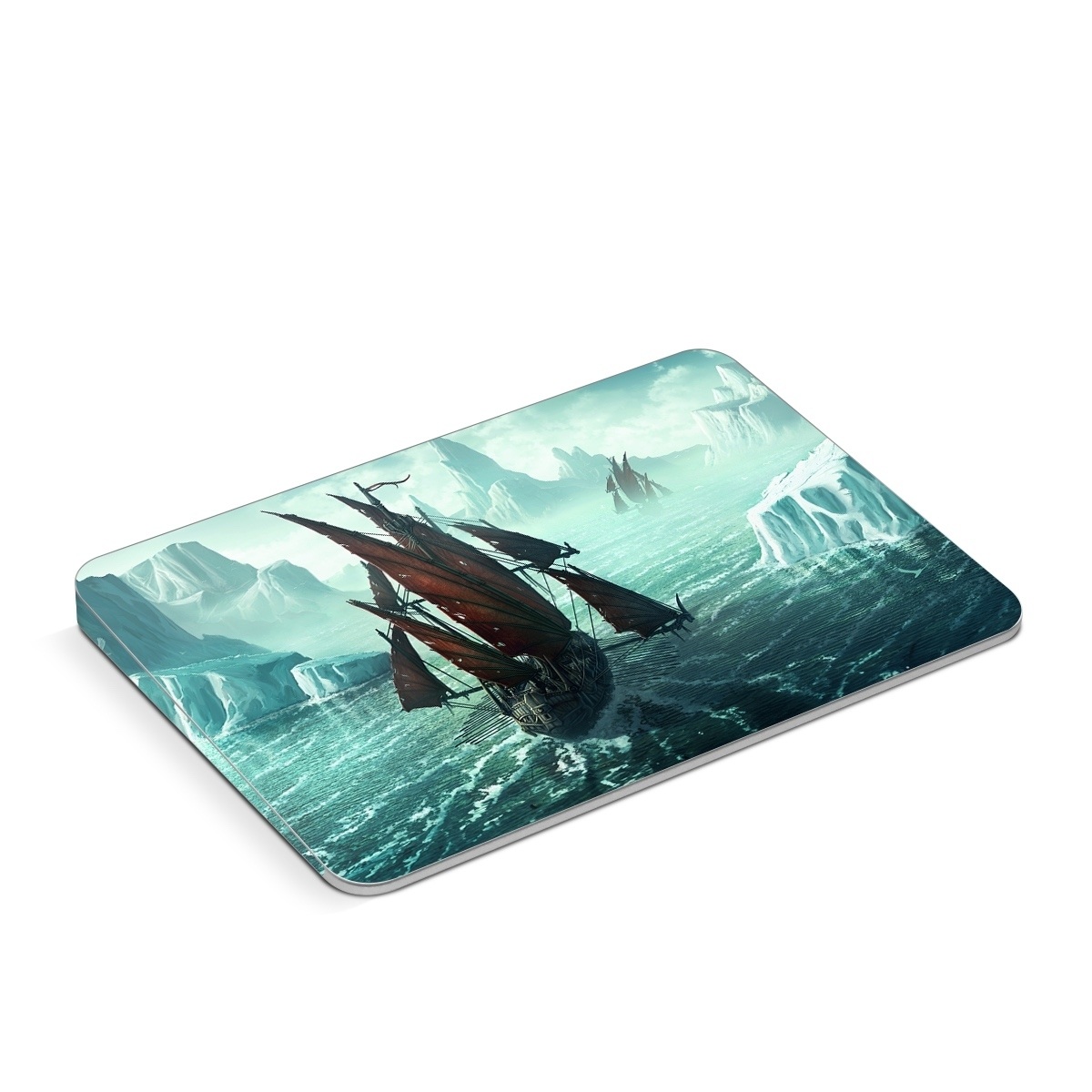 Apple Magic Trackpad Skin design of Cg artwork, Vehicle, Ghost ship, Manila galleon, Fluyt, Adventure game, First-rate, Sailing ship, Mythology, Strategy video game, with gray, black, blue, green, white colors