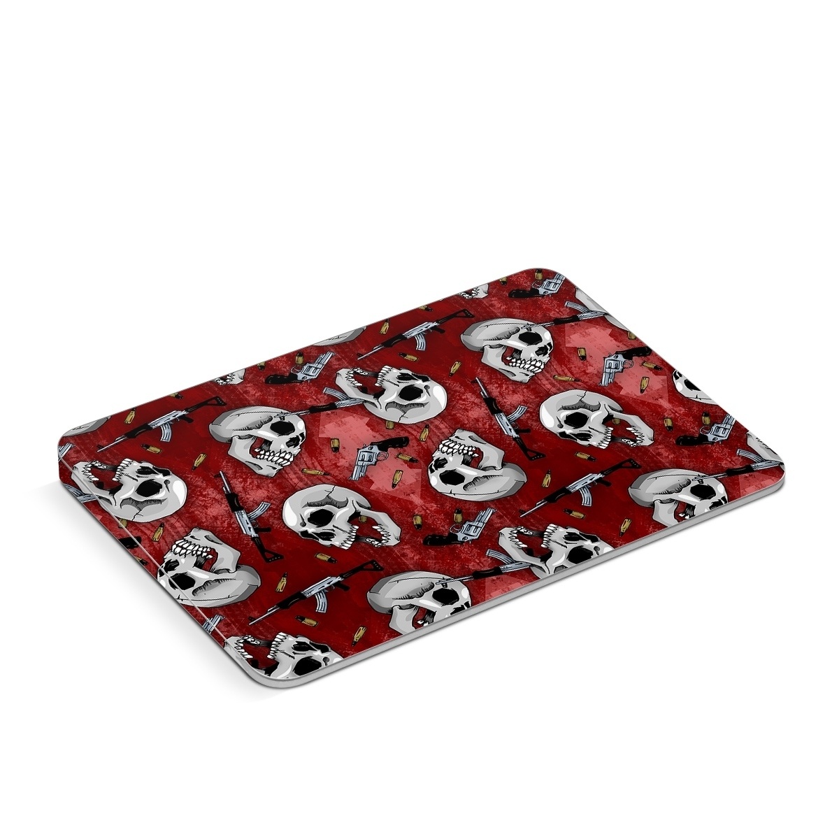 Apple Magic Trackpad Skin design of Skull, Red, Bone, Personal protective equipment, Skeleton, Mask, Font, Sports gear, Headgear, Pattern, with black, red, gray colors