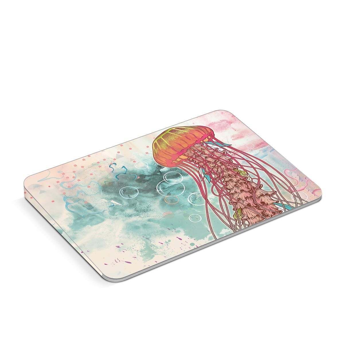 Apple Magic Trackpad Skin design of Jellyfish, Illustration, Water, Cnidaria, Marine invertebrates, Organism, Portuguese man o' war, Art, Nepenthes, Invertebrate, with gray, pink, yellow, red, green colors