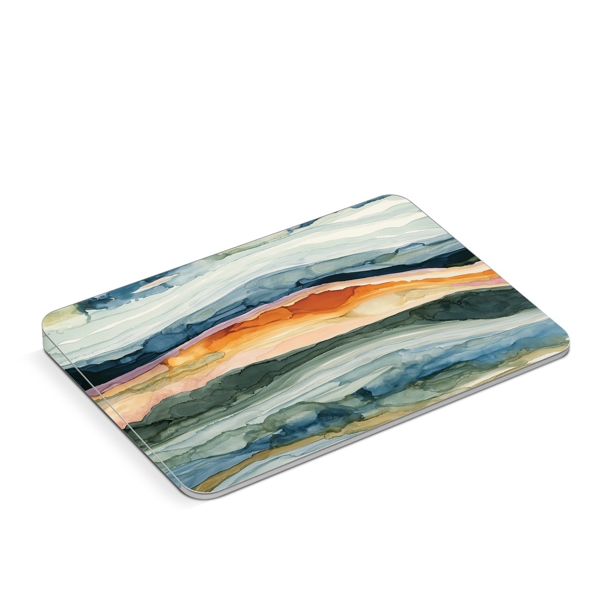 Apple Magic Trackpad Skin design of Watercolor paint, Painting, Sky, Wave, Geology, Landscape, Pattern, Acrylic paint, Cloud, Paint, with blue, purple, orange, yellow, red, green, brown colors