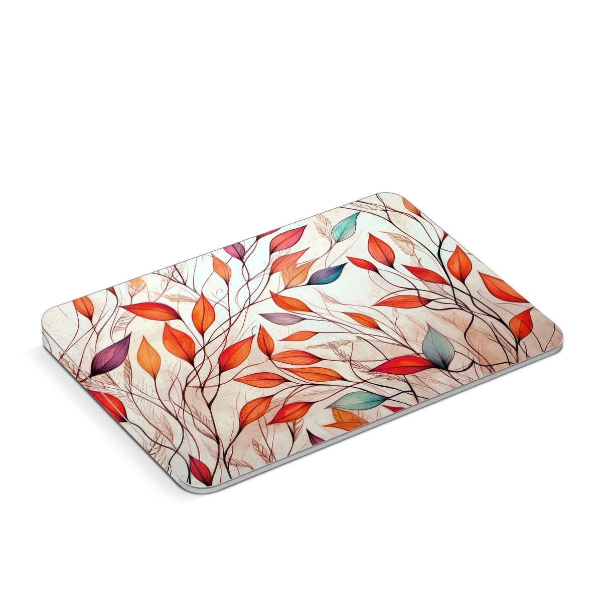 Apple Magic Trackpad Skin design of Plant, Vertebrate, Art paint, Nature, Botany, Leaf, Branch, Twig, Textile, Orange, with yellow, orange, red, white, brown, blue colors
