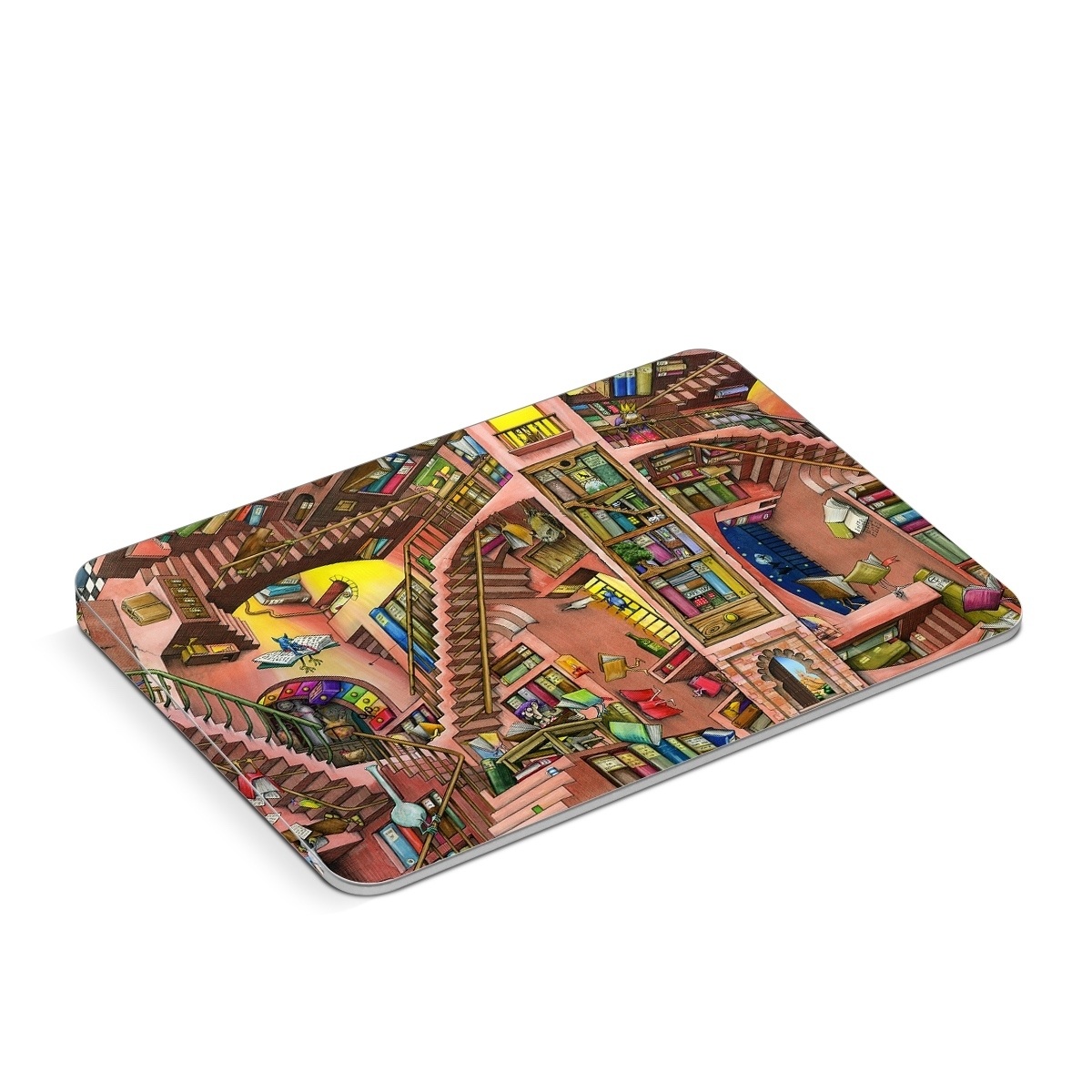 Apple Magic Trackpad Skin design of Cartoon, Building, Art, Architecture, Design, Fun, Retail, Illustration, Neighbourhood, Room, with pink, yellow, blue, red, orange, brown colors