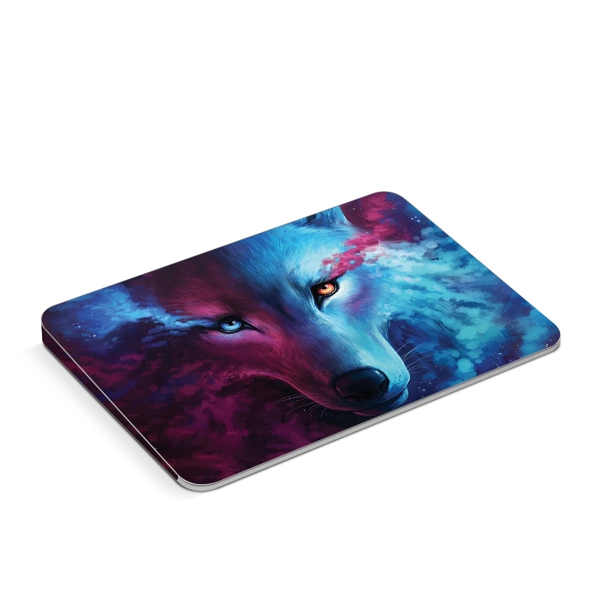 Apple Magic Trackpad Skin design of Dog, Carnivore, Organism, Iris, Painting, Art, Whiskers, Cg artwork, Electric blue, Space, with black, blue, purple, red colors