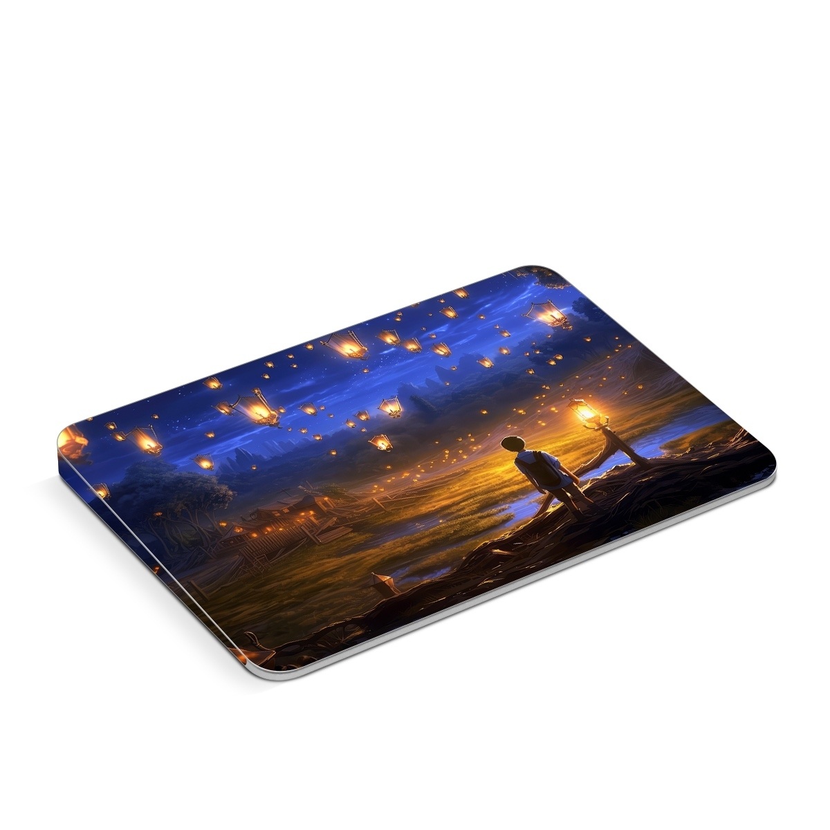 Apple Magic Trackpad Skin design of Cloud, World, Nature, Sky, People in nature, Happy, Flash photography, Natural landscape, Horizon, Heat, with black, blue, orange, yellow, gray, purple, orange, green colors