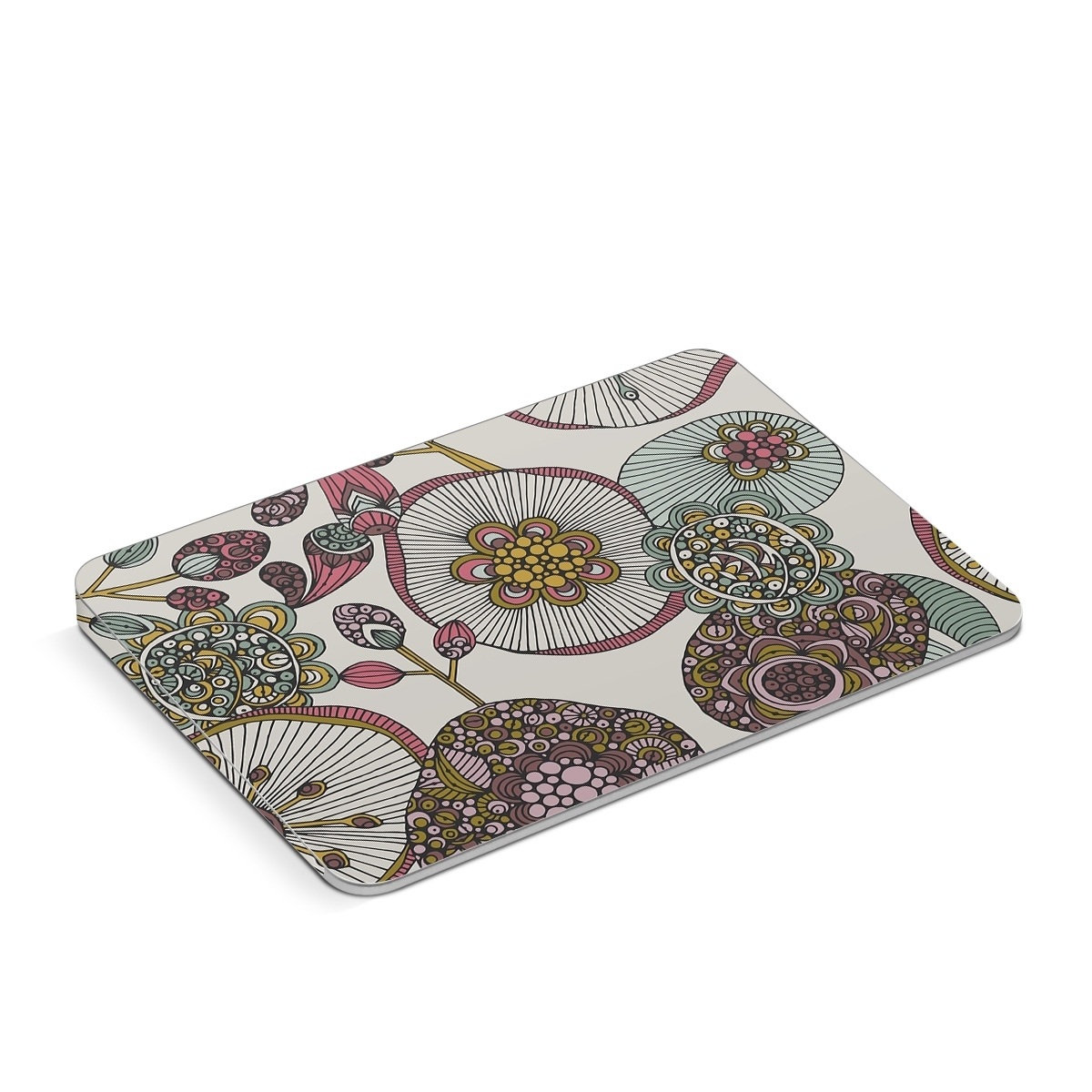 Apple Magic Trackpad Skin design of Pattern, Textile, Botany, Visual arts, Motif, Design, Needlework, Circle, Floral design, with gray, pink, green, blue, purple colors