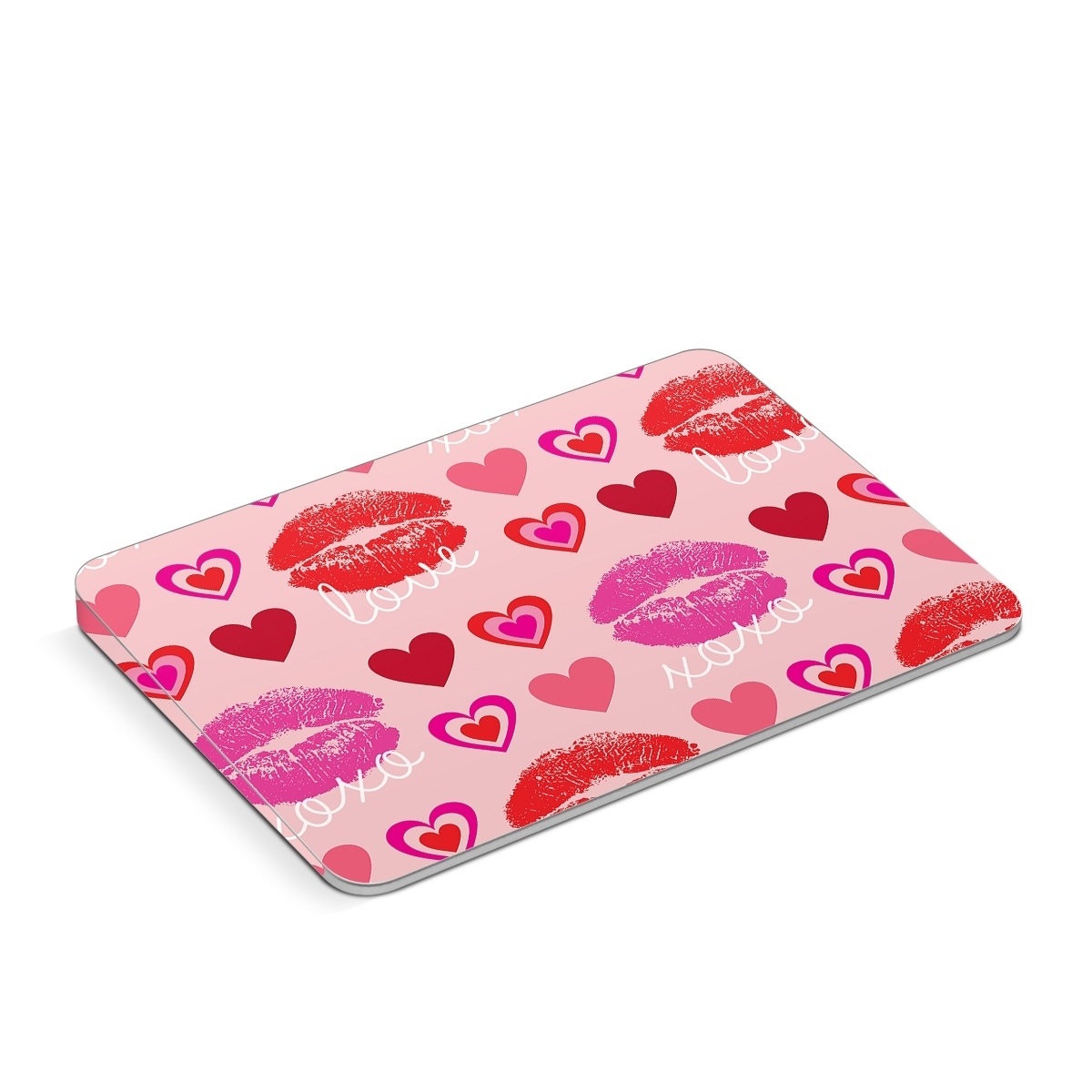 Apple Magic Trackpad Skin design of Organ, Pink, Red, Font, Material property, Magenta, Heart, Pattern, Happy, Love, with pink, red, white colors