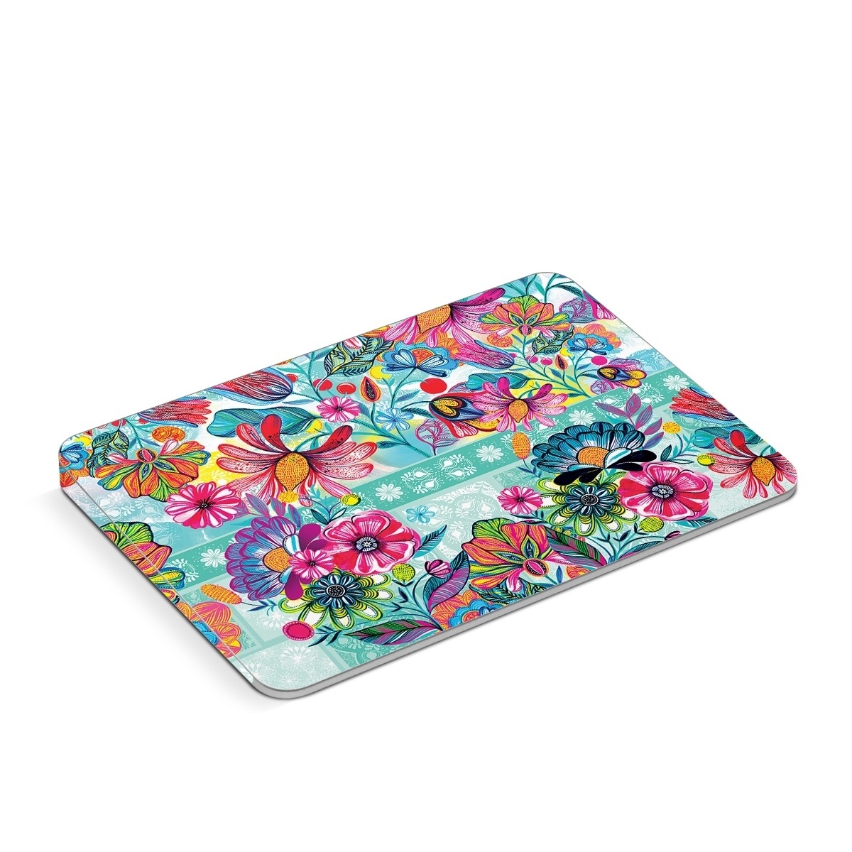 Apple Magic Trackpad Skin design of Pattern, Floral design, Textile, Pink, Design, Flower, Visual arts, Wildflower, Plant, with blue, pink, purple, red, green, yellow, orange colors