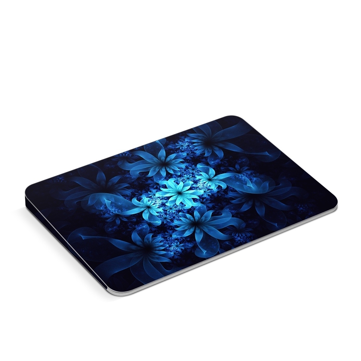 Apple Magic Trackpad Skin design of Nature, Blue, Petal, Organism, Darkness, Flower, Colorfulness, Electric Blue, Majorelle Blue, Pattern, Botany, Still Life Photography, Space, Aquatic Plant, Fractal Art, Visual Arts, Illustration, Symmetry, Midnight, Wildflower, Painting, Still Life, with black, blue, white colors