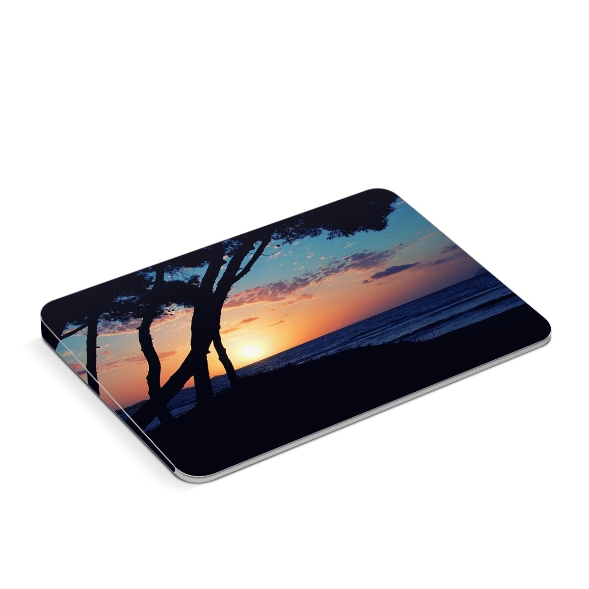 Apple Magic Trackpad Skin design of Sky, Horizon, Nature, Tree, Sunset, Sunrise, Ocean, Sea, Natural landscape, Afterglow, with black, gray, blue, green, red, pink colors