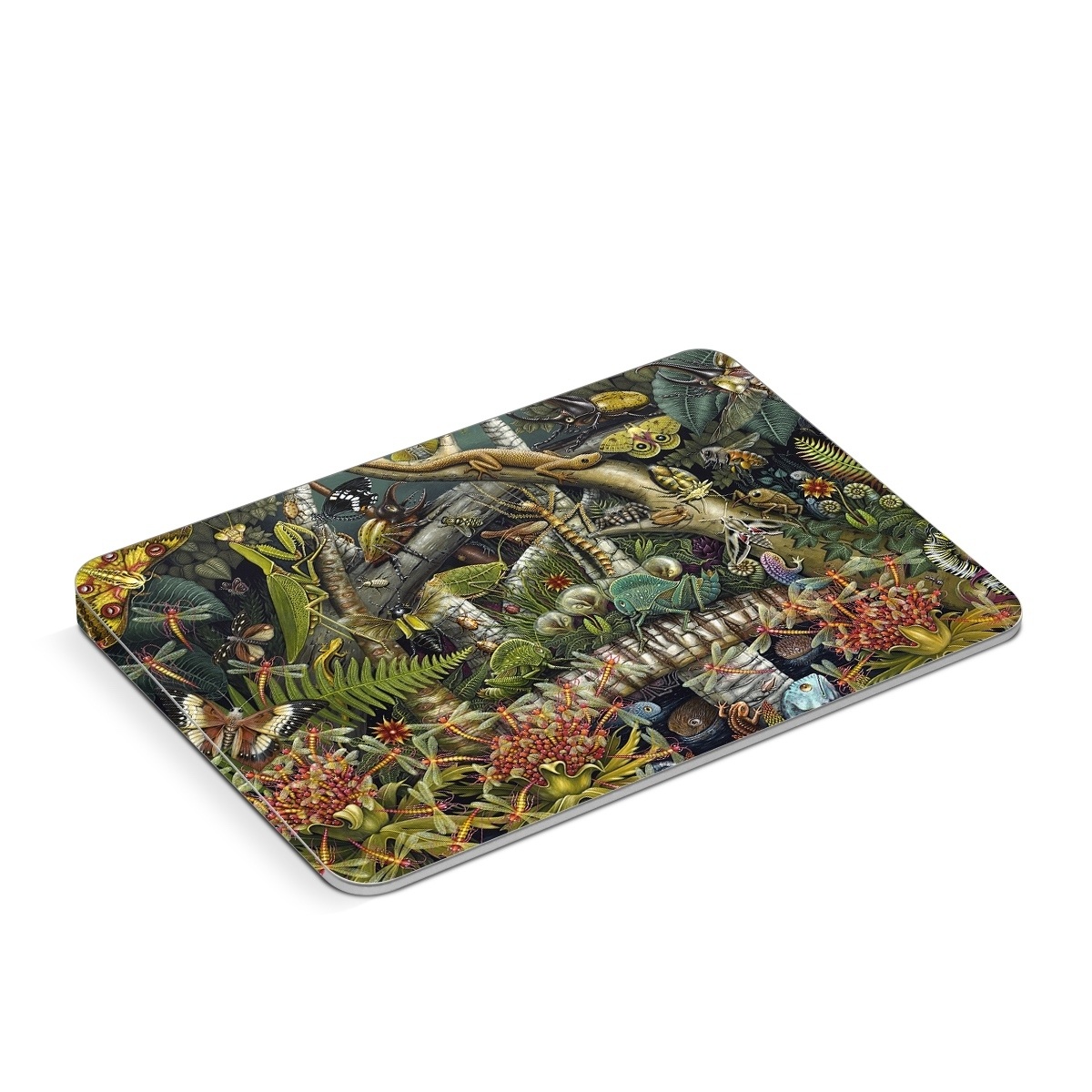 Apple Magic Trackpad Skin design of Strategy video game, Mythology, Art, Games, Plant, Painting, Adventure game, Jungle, Fictional character, Nepenthes, with green, brown, red, yellow, gray, blue, white colors