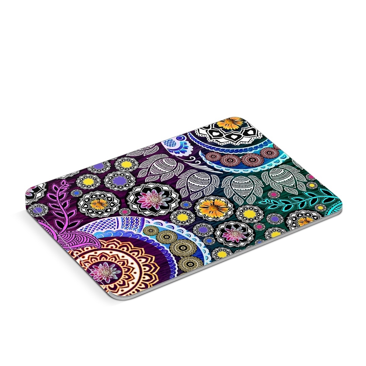 Apple Magic Trackpad Skin design of Pattern, Psychedelic art, Art, Visual arts, Design, Floral design, Textile, Motif, Circle, Illustration, with black, gray, purple, blue, green, red colors
