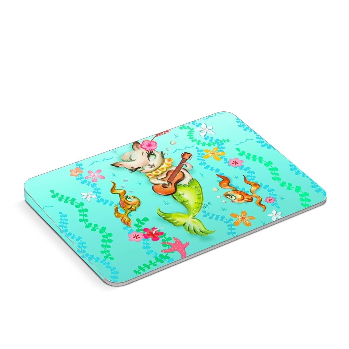 Apple Magic Trackpad Skin design of Fictional character, Illustration, Mermaid, Mythical creature, Clip art, Art, with blue, green, pink, yellow, orange, white, gray, brown colors