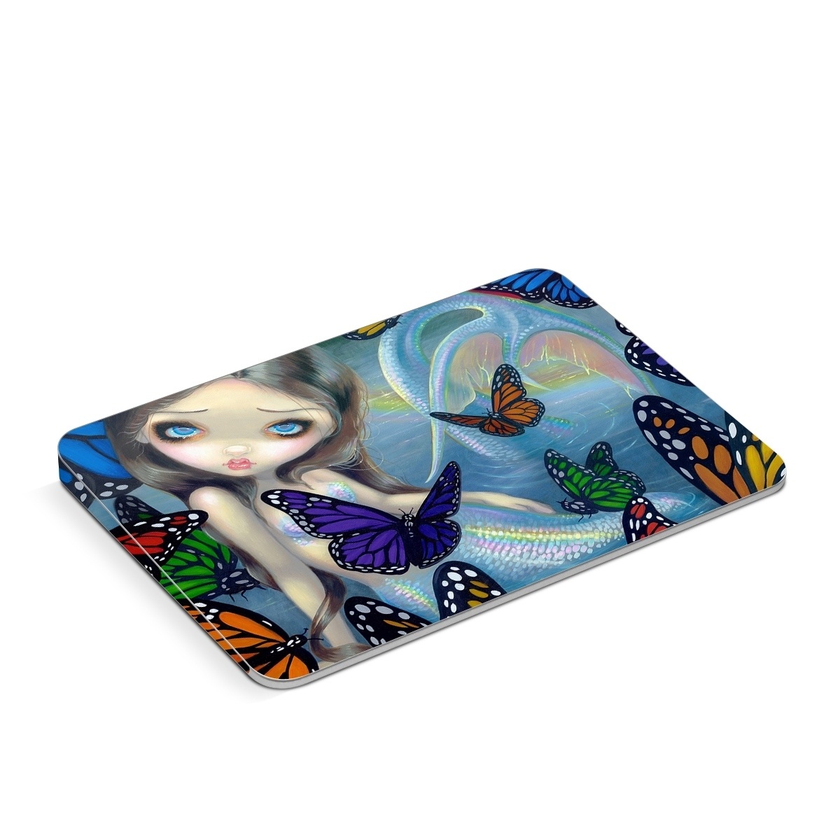 Apple Magic Trackpad Skin design of Butterfly, Insect, Monarch butterfly, Moths and butterflies, Cynthia (subgenus), Invertebrate, Pollinator, Brush-footed butterfly, Organism, Art, with gray, black, blue, red, pink colors