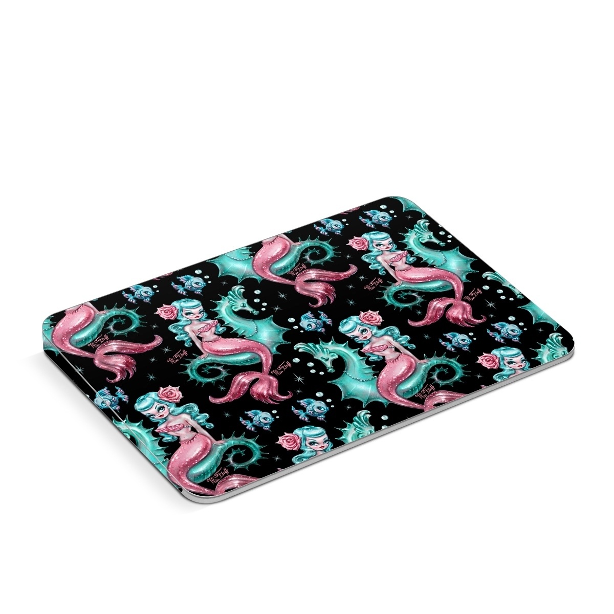 Apple Magic Trackpad Skin design of Pink, Pattern, Illustration, Organism, Design, Art, Textile, Visual arts, Graphic design, Fictional character, with black, green, pink, yellow colors