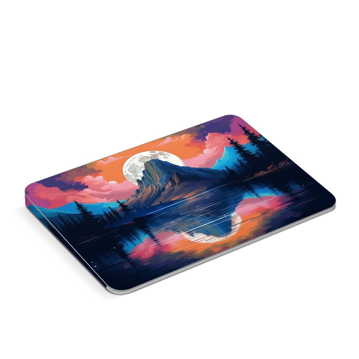 Apple Magic Trackpad Skin design of Water, Sky, Cloud, Daytime, World, Mountain, Natural Landscape, Azure, Paint, Plant, Tree, with black, blue, red, yellow, orange, pink, purple colors