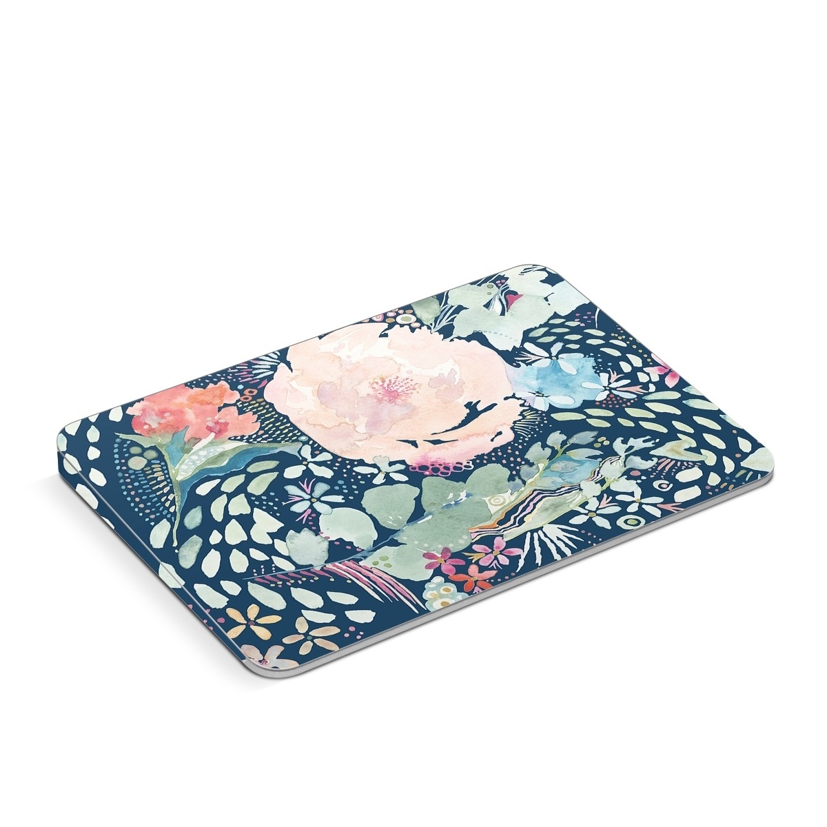 Apple Magic Trackpad Skin design of Flower, Plant, Petal, Botany, Textile, Sleeve, Creative arts, Art, Painting, Aqua, with blue, pink, green, white, orange, yellow, red colors