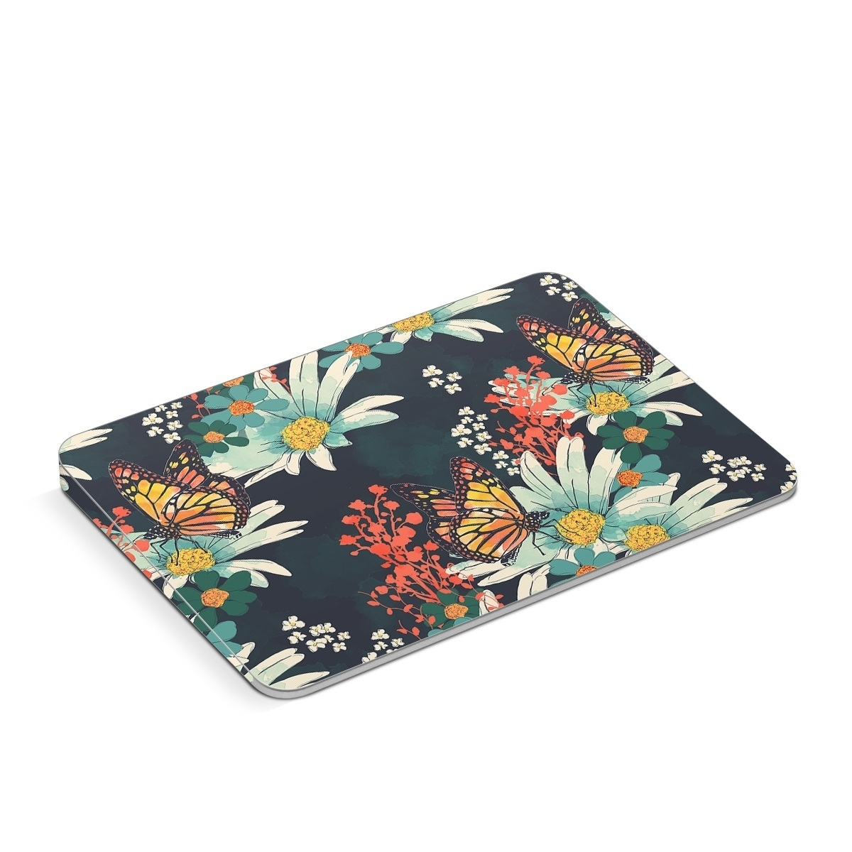 Apple Magic Trackpad Skin design of Floral design, Pattern, Flower, Floristry, Textile, Botany, Plant, Visual arts, Design, Flower Arranging, with black, gray, green, red, blue, pink colors