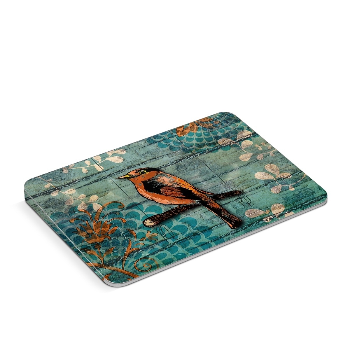 Apple Magic Trackpad Skin design of Bird, Turquoise, Painting, Art, Coraciiformes, Branch, Beak, Wildlife, Perching bird, Illustration, with black, blue, gray, green, red colors