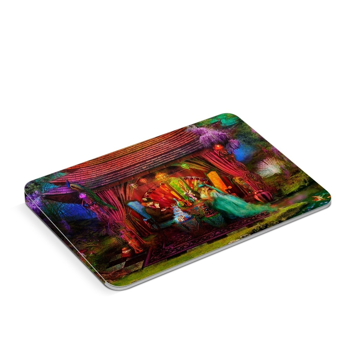 Apple Magic Trackpad Skin design of Hindu temple, Temple, Art, Painting, Place of worship, Stage, Fictional character, with black, red, green, blue, gray colors