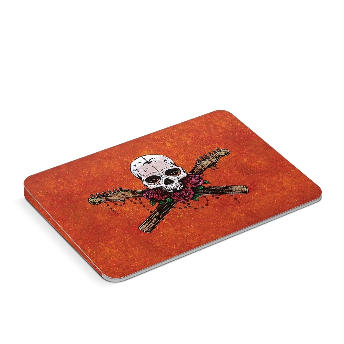 Apple Magic Trackpad Skin design of Sleeve, Orange, Skull, Font, Bone, Art, T-shirt, Symbol, Circle, Emblem, with black, white, gray, brown, red, green colors