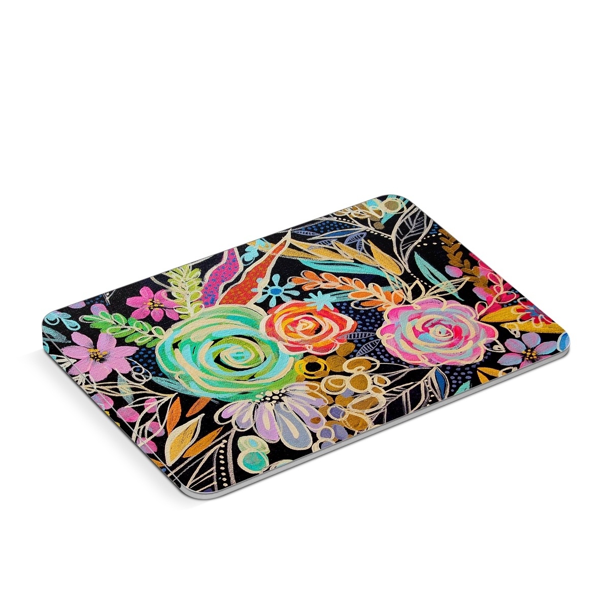 Apple Magic Trackpad Skin design of Pattern, Floral design, Design, Textile, Visual arts, Art, Graphic design, Psychedelic art, Plant, with black, gray, green, red, blue colors