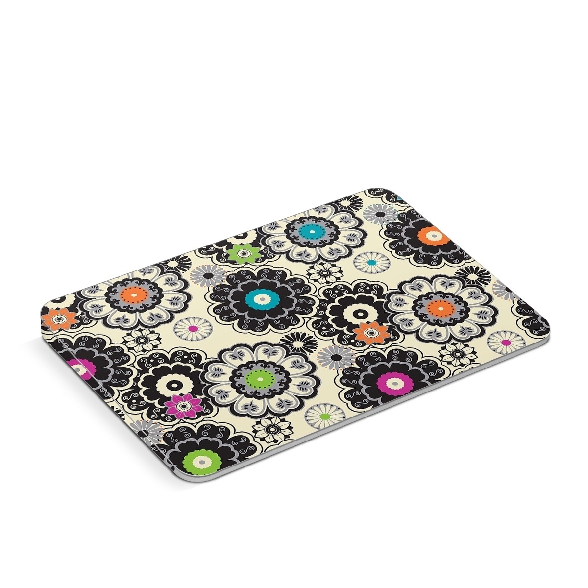 Apple Magic Trackpad Skin design of Pattern, Circle, Design, Visual arts, Floral design, Textile, Psychedelic art, Art, Plant, with gray, black, pink, green, purple colors