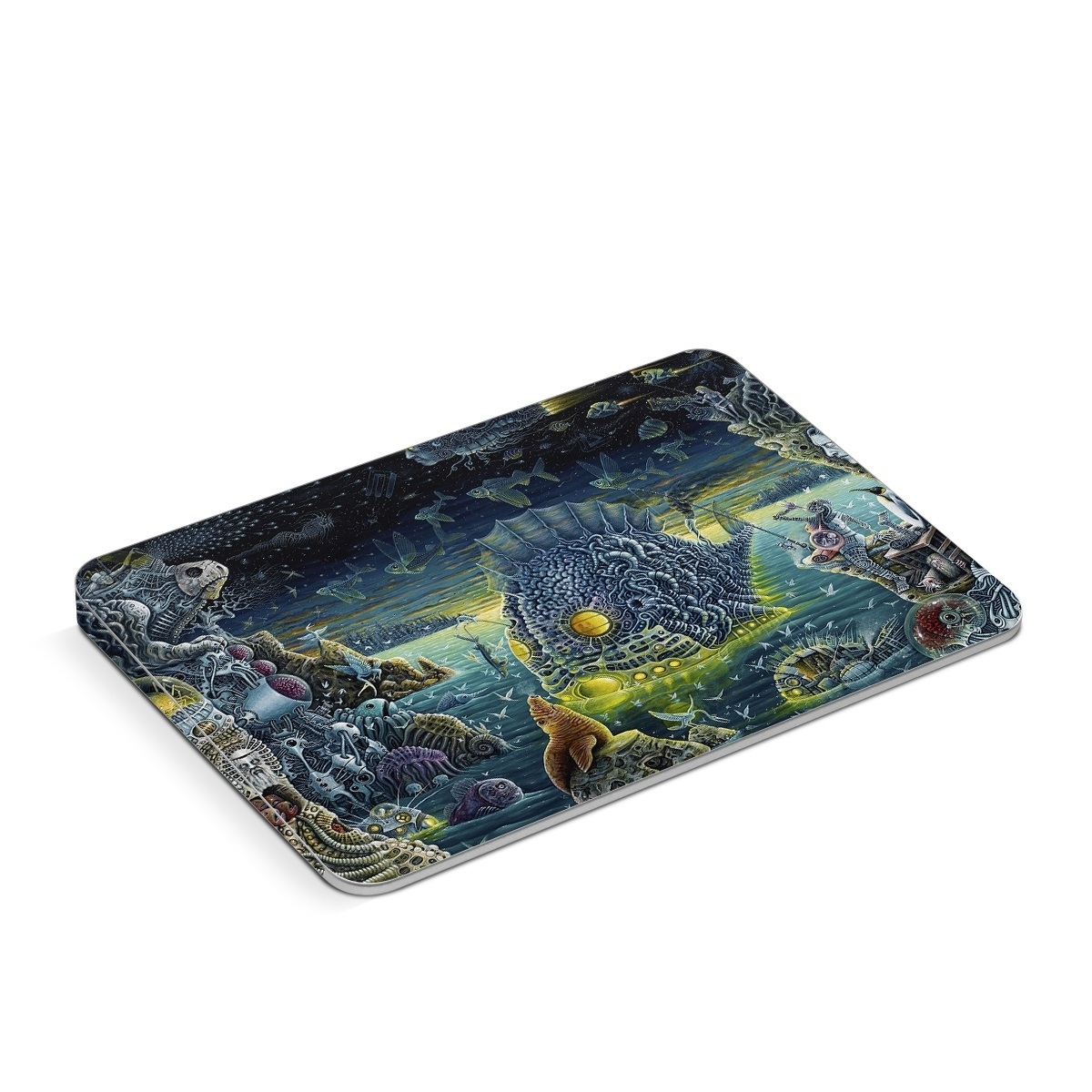 Apple Magic Trackpad Skin design of Organism, Water, Illustration, Art, Painting, Cg artwork, Fiction, Fictional character, Marine biology, Mythology, with black, gray, blue, green colors