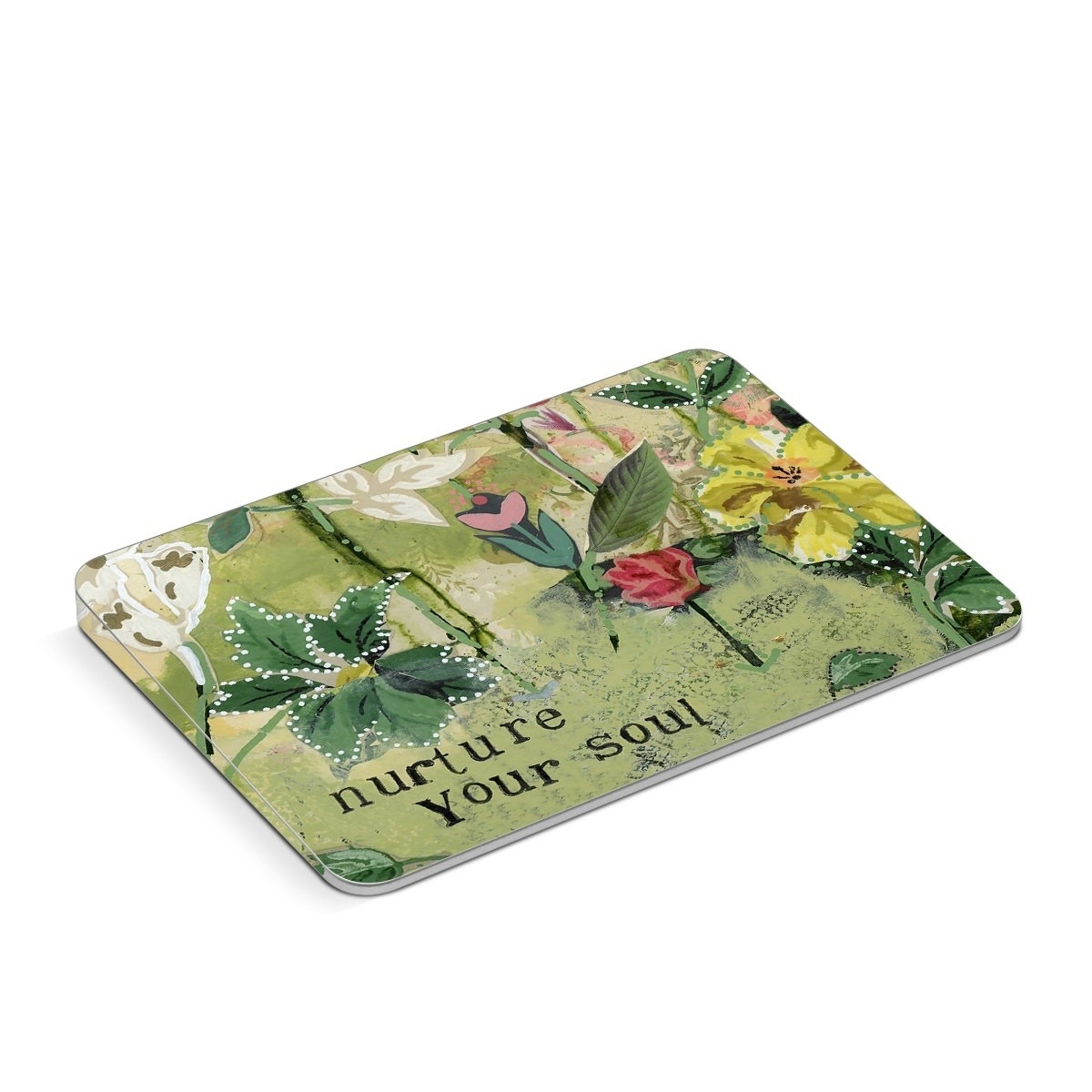 Apple Magic Trackpad Skin design of Flower, Plant, Botany, Pink, Wildflower, Flowering plant, Watercolor paint, Petal, Floral design, Pattern, with green, pink, red, blue, white, black colors