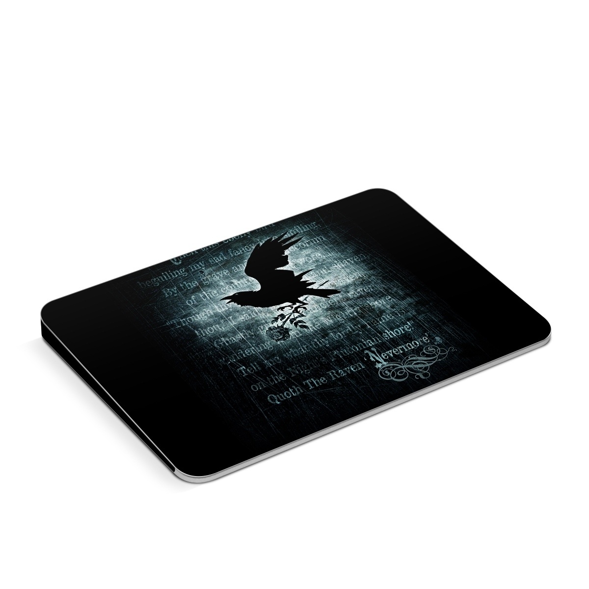 Apple Magic Trackpad Skin design of Bird, Text, Wing, Graphic design, Darkness, Font, Illustration, Graphics, with black, white, blue colors