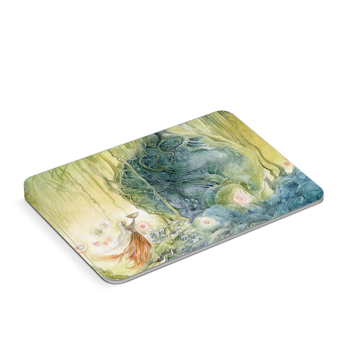 Apple Magic Trackpad Skin design of Green, Watercolor paint, Painting, Water, Art, Illustration, Grass, Tree, Plant, Fictional character, with blue, green, red, yellow colors