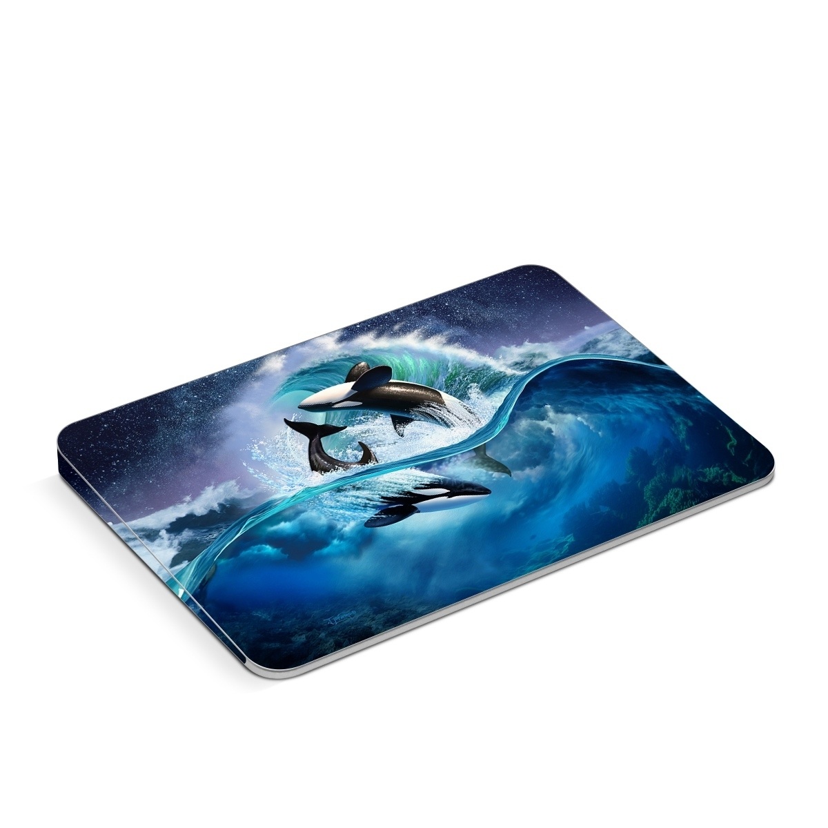 Apple Magic Trackpad Skin design of Dolphin, Short-beaked common dolphin, Sky, Cetacea, Killer whale, Marine mammal, Water, Illustration, Bottlenose dolphin, Common bottlenose dolphin, with black, blue, white, green colors