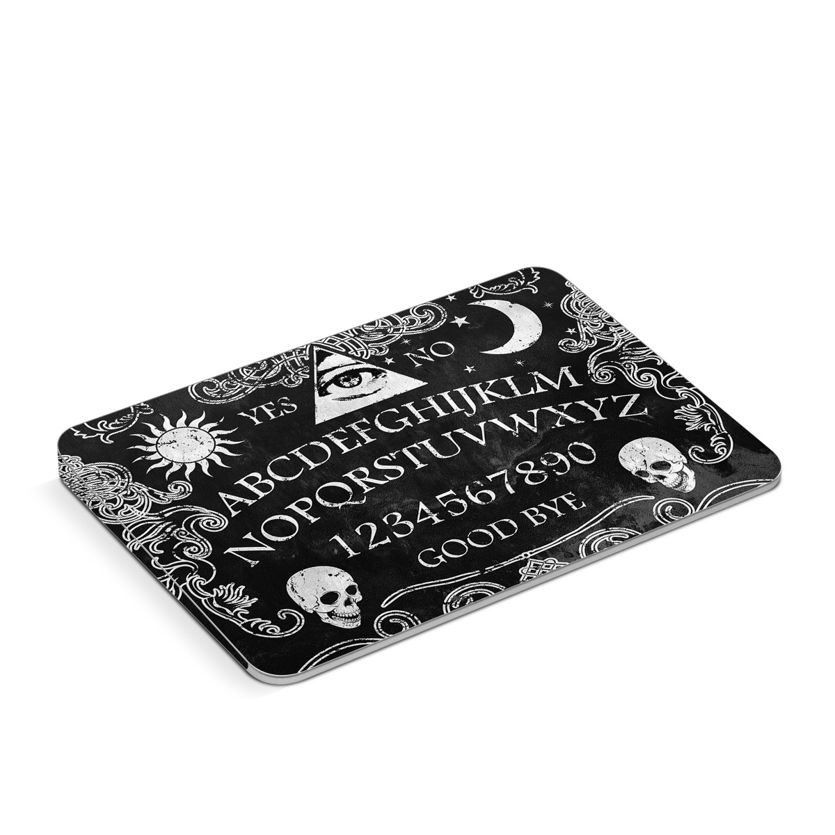 Apple Magic Trackpad Skin design of Text, Font, Pattern, Design, Illustration, Headpiece, Tiara, Black-and-white, Calligraphy, Hair accessory, with black, white, gray colors