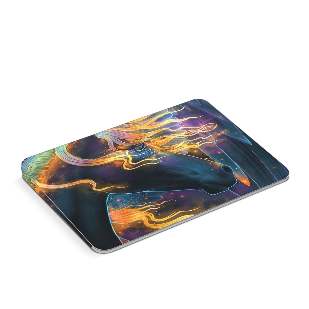 Apple Magic Trackpad Skin design of Organism, Astronomical object, Art, Electric blue, Space, Darkness, Liquid, Science, Graphics, Visual arts, with black, blue, yellow, white, orange, purple, red colors