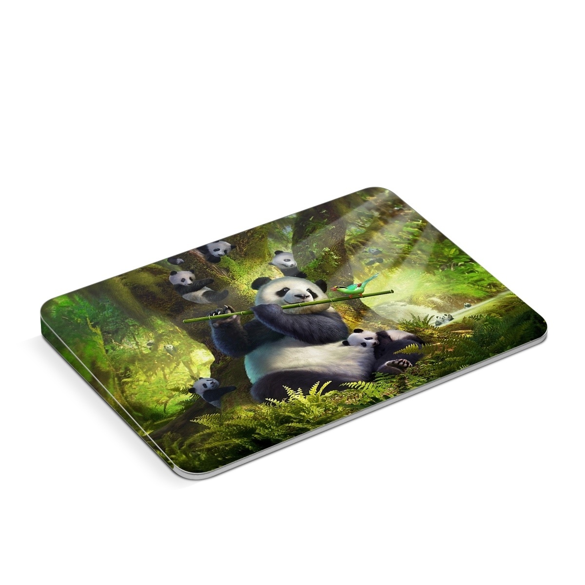 Apple Magic Trackpad Skin design of Plant, Organism, Grass, Adaptation, Terrestrial animal, Painting, People in nature, Art, Beak, Panda, with white, black, brown, green, gray, yellow colors