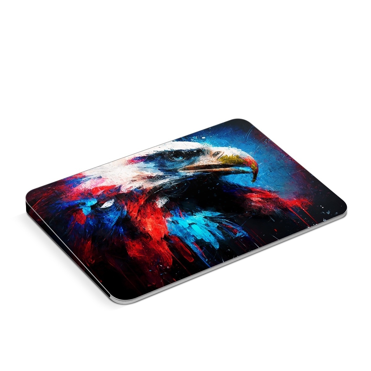 Apple Magic Trackpad Skin design of Bird, Beak, Organism, Art, Feather, Paint, Painting, Accipitridae, Bird of prey, Electric blue, with blue, red, white, black, gray, yellow colors