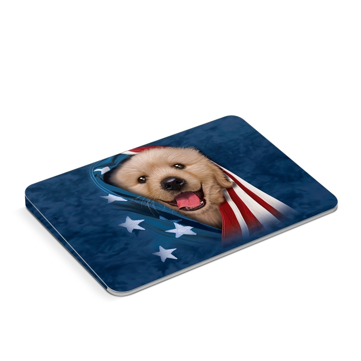 Apple Magic Trackpad Skin design of Dog, Canidae, Mammal, Dog breed, Carnivore, Puppy, Snout, Companion dog, Sporting Group, Pomeranian, with yellow, black, brown, white, blue, red colors