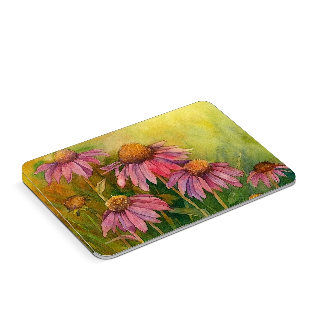 Apple Magic Trackpad Skin design of Flowering plant, Purple coneflower, Coneflower, Flower, Plant, Watercolor paint, Wildflower, black-eyed susan, Petal, Daisy family, with black, green, red, gray, purple colors
