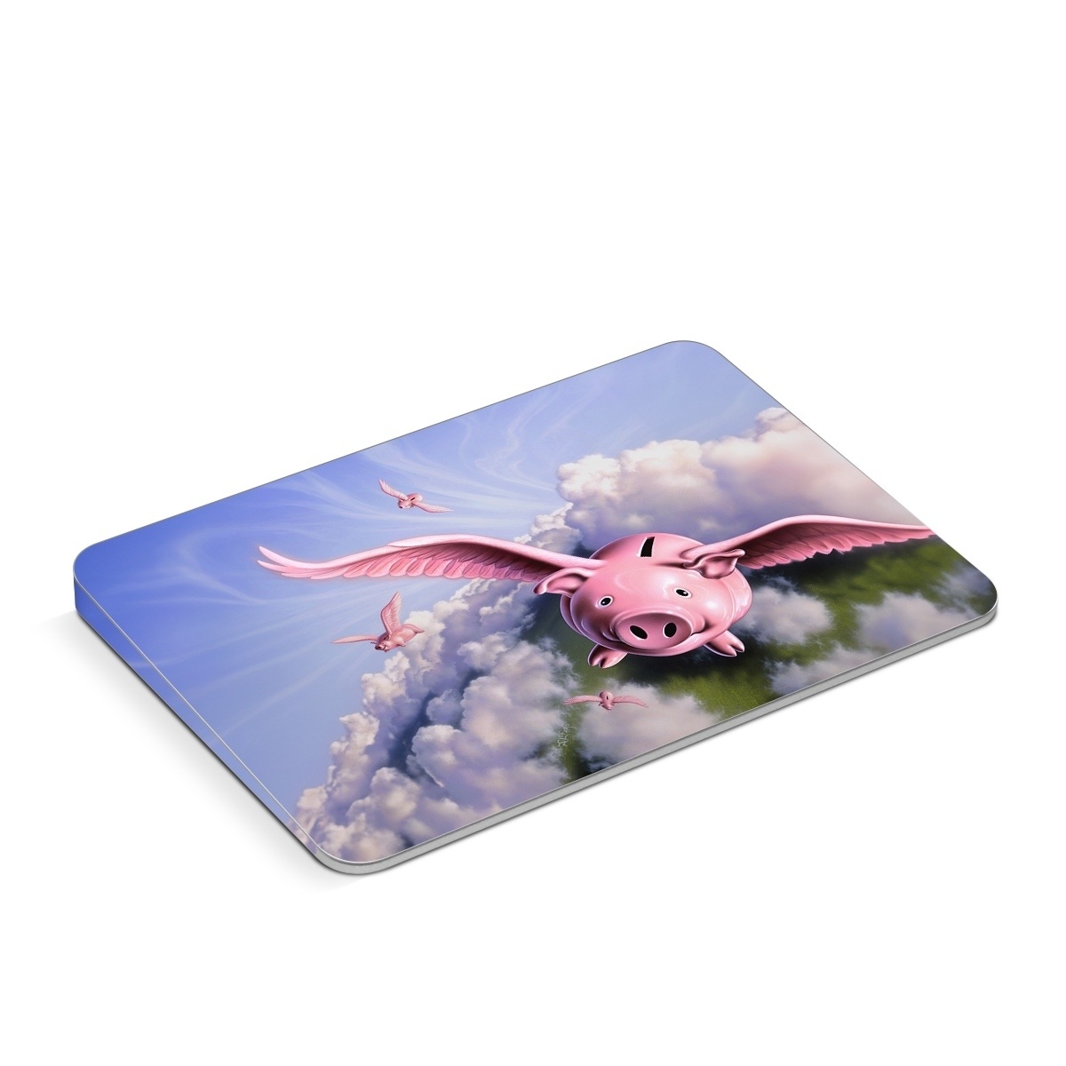 Apple Magic Trackpad Skin design of Cloud, Sky, Happy, Pink, Bird, Art, Wing, Snout, Wind, Fictional character, with pink, white, blue, gray, green colors