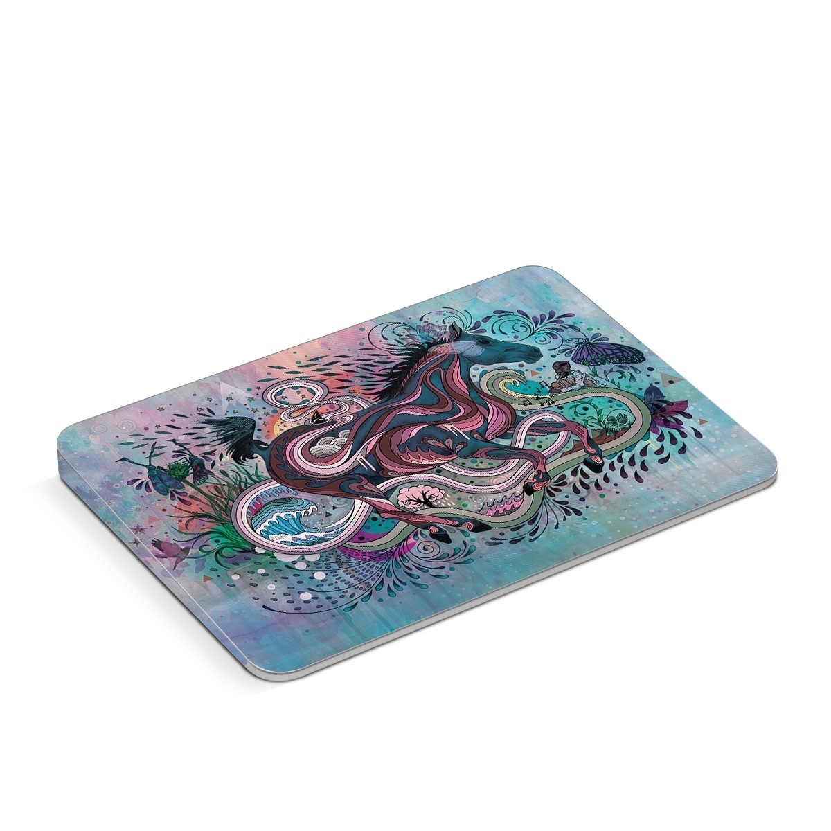 Apple Magic Trackpad Skin design of Illustration, Art, Visual arts, Graphic design, Fictional character, Psychedelic art, Pattern, Drawing, Painting, Mythology, with gray, black, blue, red, purple colors