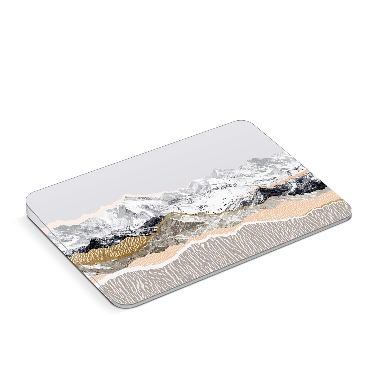 Apple Magic Trackpad Skin design of White, Mountainous landforms, Mountain, Mountain range, Glacial landform, Geological phenomenon, Sky, Ridge, Geology, Glacier, with white, yellow, brown, gray, black colors
