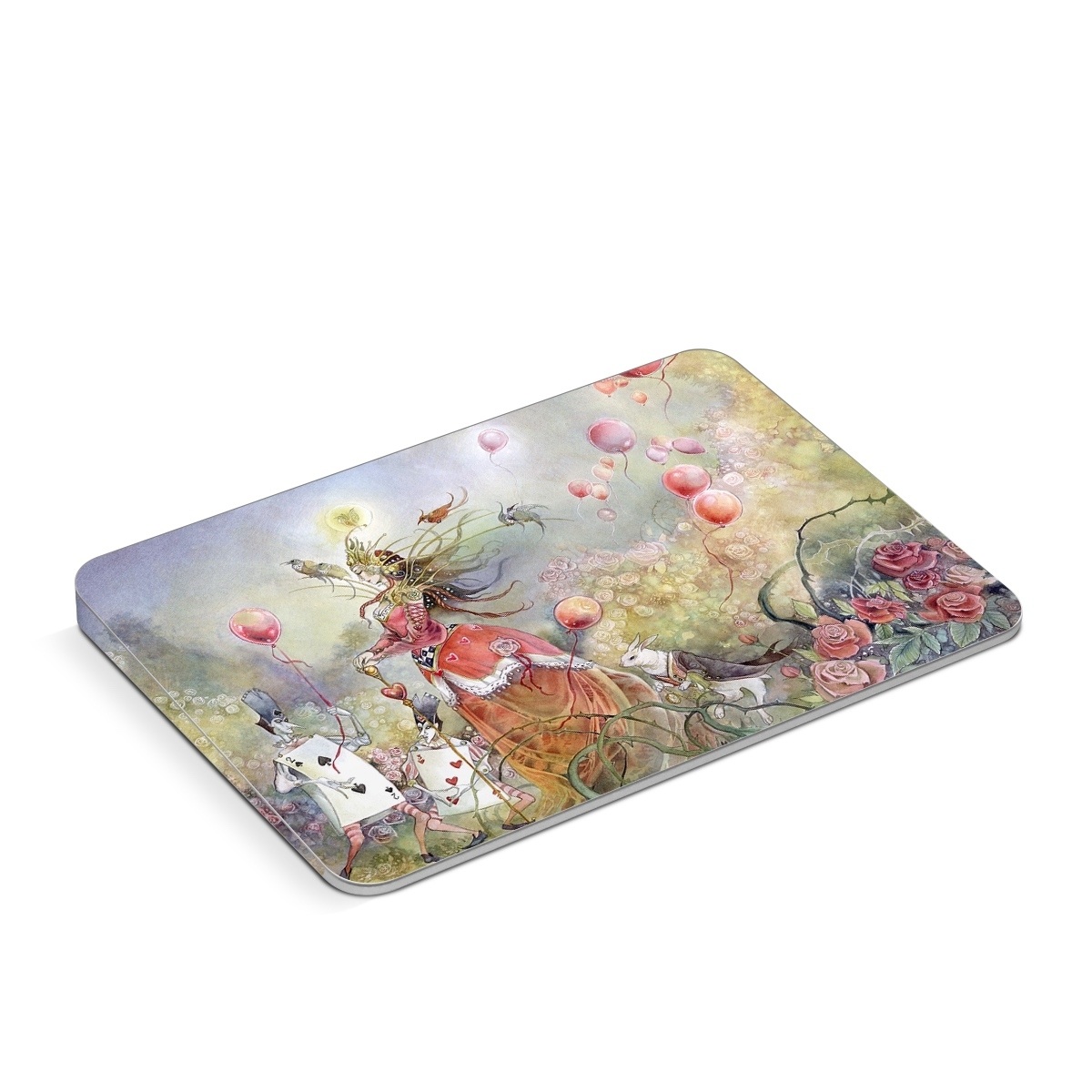 Apple Magic Trackpad Skin design of Watercolor paint, Painting, Art, Illustration, Spring, Flower, Fictional character, Blossom, Plant, Visual arts, with red, pink, white, black, blue, yellow, green colors