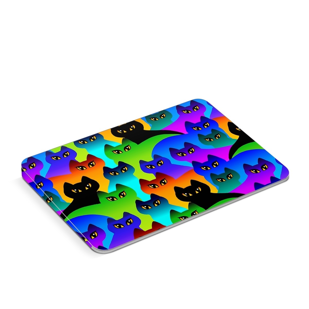 Apple Magic Trackpad Skin design of Black cat, Purple, Cat, Small to medium-sized cats, Pattern, Design, Felidae, Illustration, Art, with black, blue, green, purple colors
