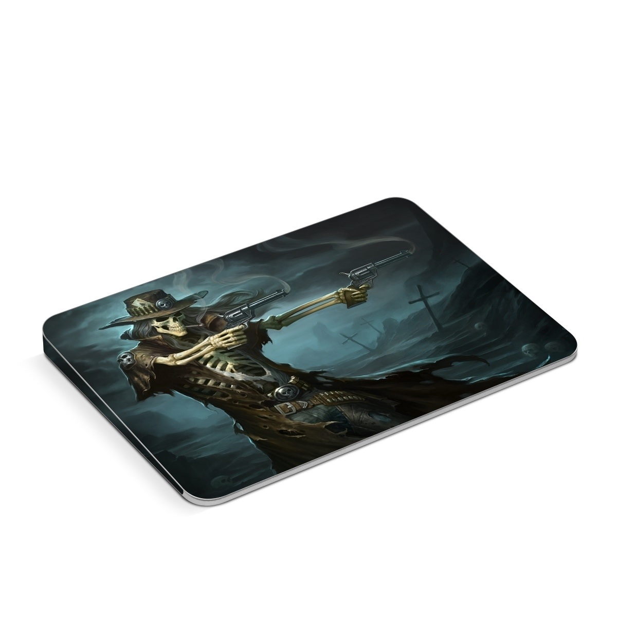 Apple Magic Trackpad Skin design of Cg artwork, Action-adventure game, Darkness, Illustration, Games, Adventure game, Pc game, Woman warrior, Digital compositing, Fictional character, with black, white, blue, gray colors