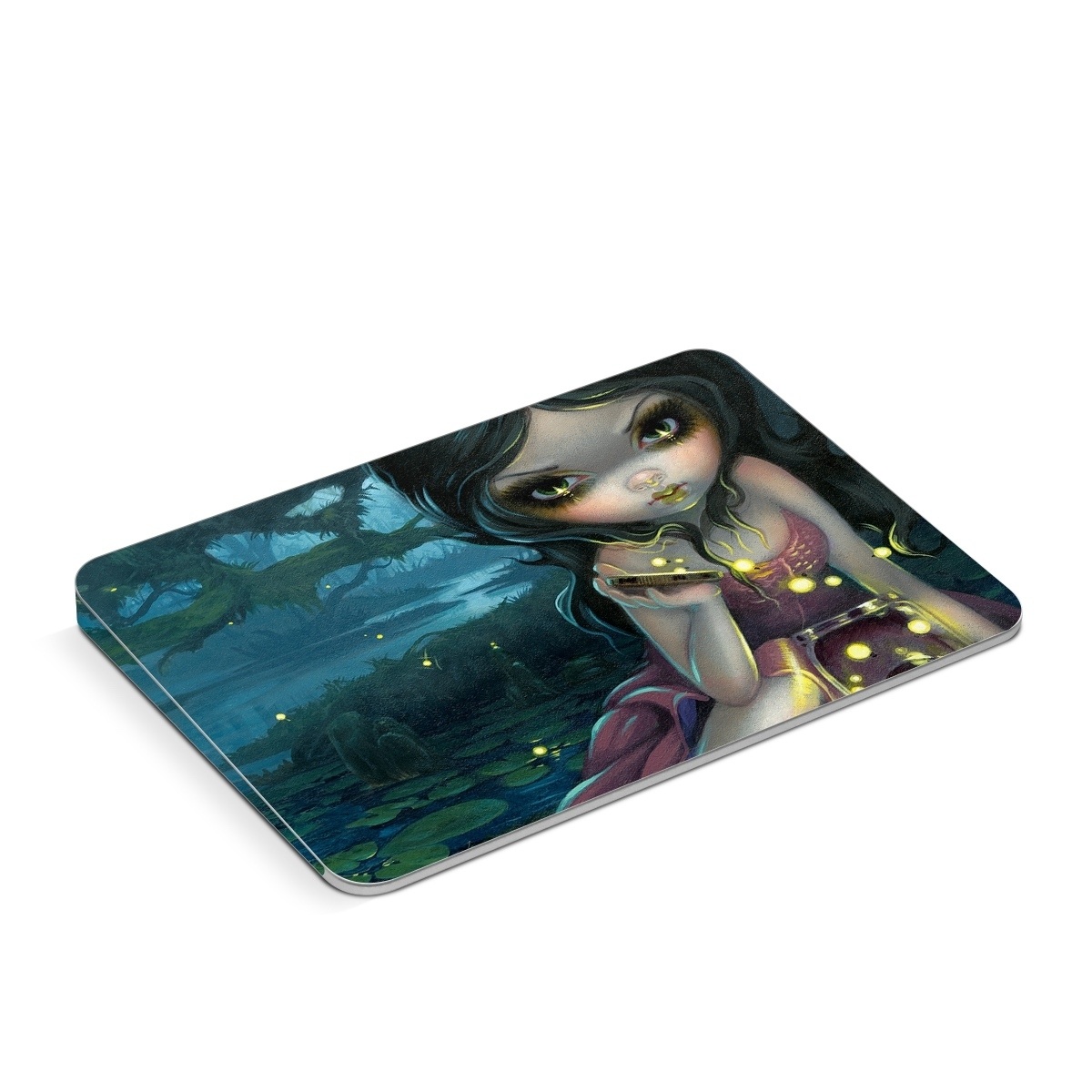 Apple Magic Trackpad Skin design of Cg artwork, Illustration, Fictional character, Art, Iris, Black hair, Fawn, Mythology, Fiction, with blue, green, pink, yellow, black, white colors
