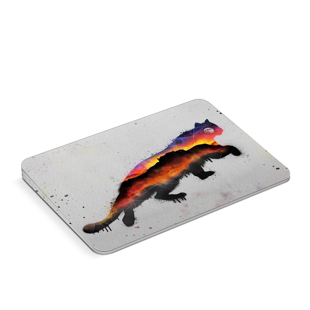 Apple Magic Trackpad Skin design of Illustration, Watercolor paint, Art, Tail, Painting, Drawing, Acrylic paint, Geological phenomenon, Red fox, Paint, with gray, black, red, yellow, orange, white colors