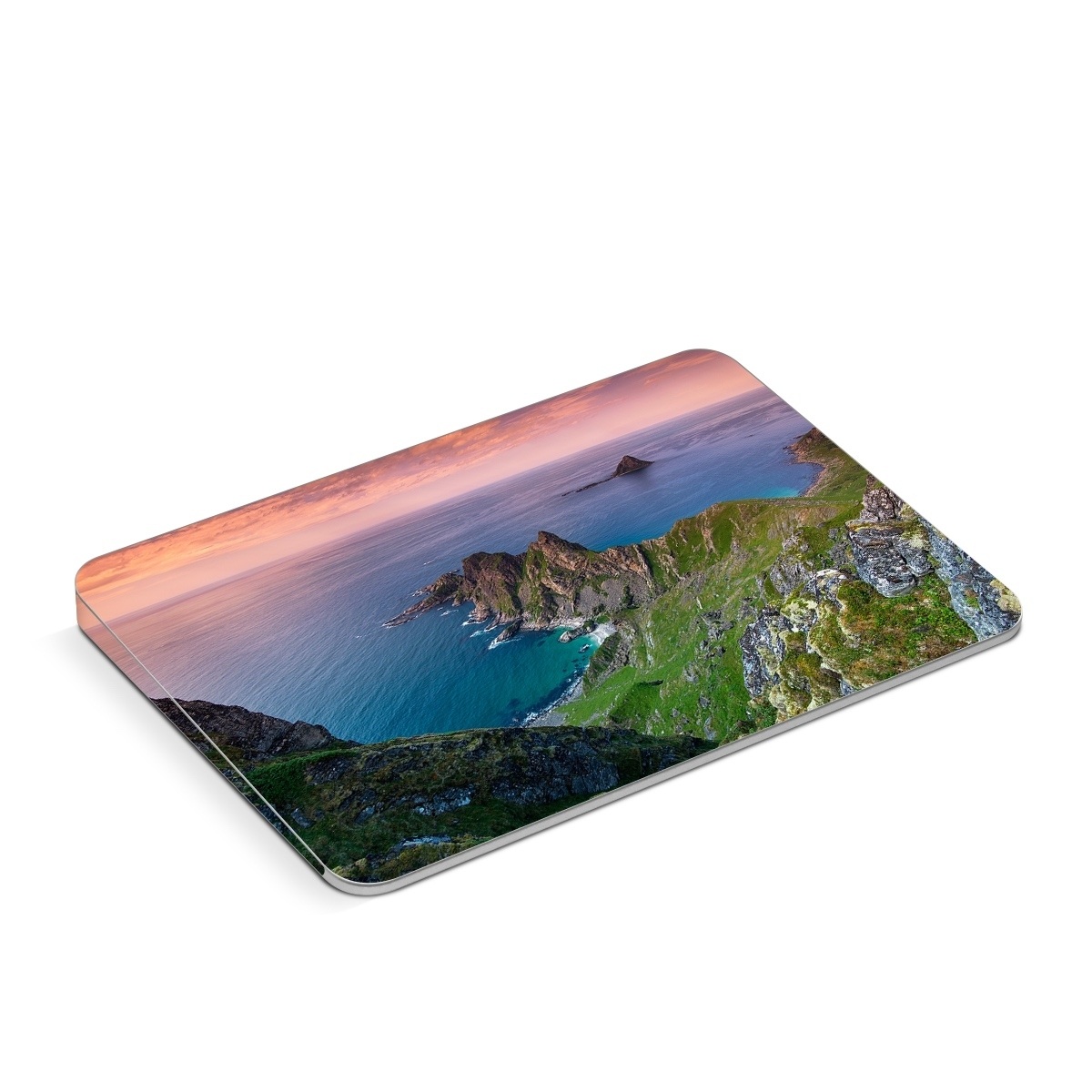 Apple Magic Trackpad Skin design of Body of water, Nature, Sky, Coast, Sea, Headland, Natural landscape, Promontory, Coastal and oceanic landforms, Cliff, with red, orange, green, blue, yellow colors