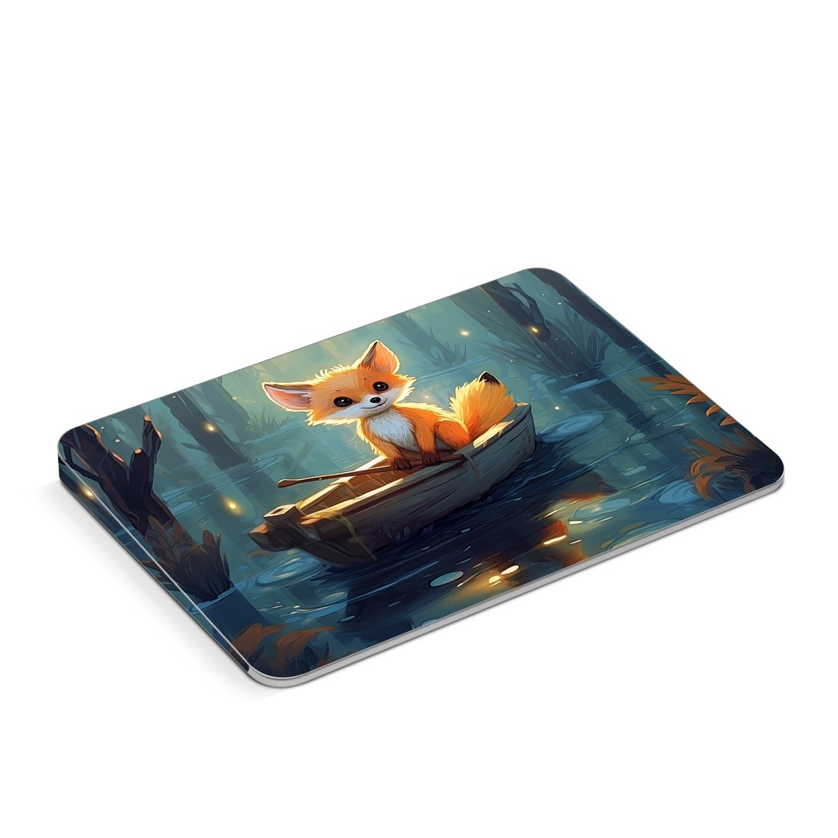 Apple Magic Trackpad Skin design of Water, Boat, Light, Nature, Organism, Orange, Cartoon, Watercraft, Art, Plant, with blue, yellow, orange, white, black, gray, green, brown colors