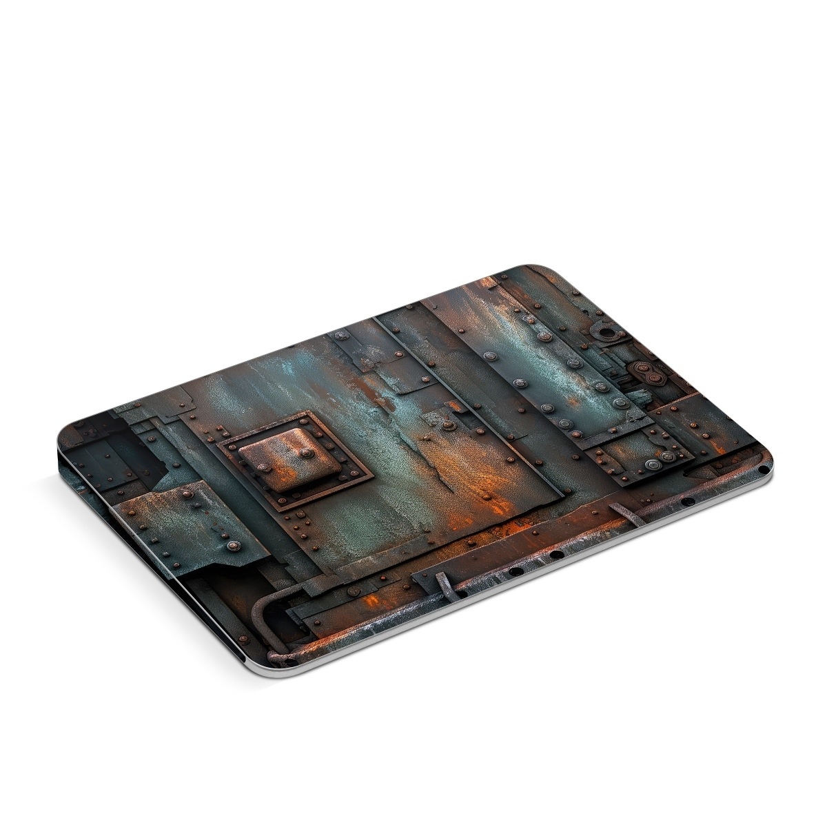 Apple Magic Trackpad Skin design of Wood, Train, Wheel, Motor vehicle, Mode of transport, Rolling, Automotive lighting, Rolling stock, freight car, Gas, with black, brown, gray, white, orange colors