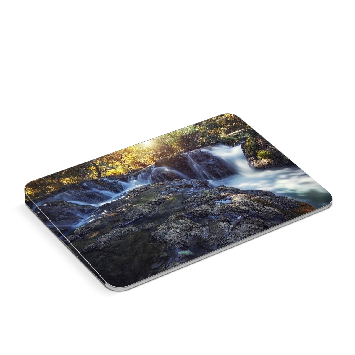 Apple Magic Trackpad Skin design of Waterfall, Natural landscape, Body of water, Nature, Water resources, Water, Watercourse, Stream, Nature reserve, Rock, with gray, yellow, orange, green, white, blue colors